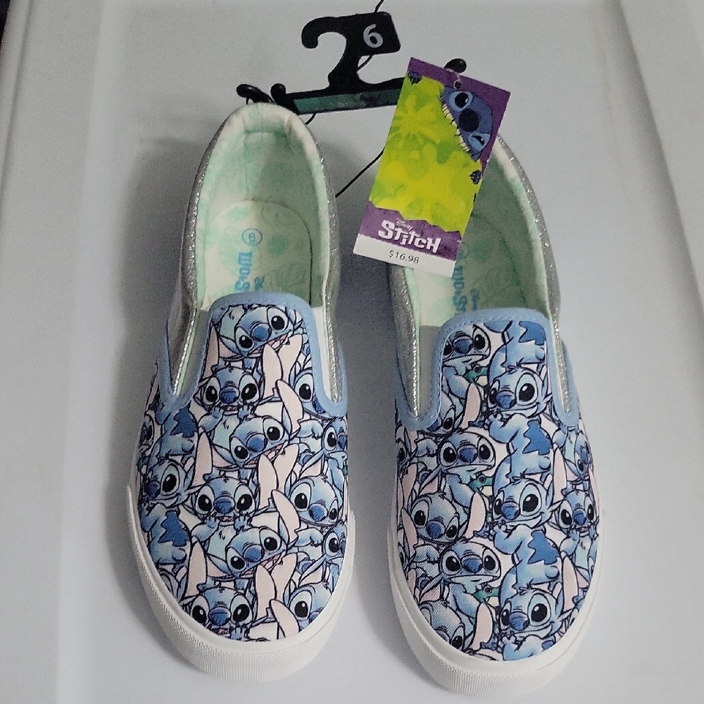 Disney Stitch Kids Slip-On Sneakers - Blue and White